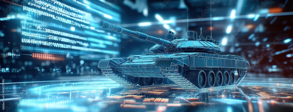custom made wallpaper toronto digitalA futuristic tank displayed on a digital interface, showcasing advanced technology and design elements. Ideal for military and tech themes.