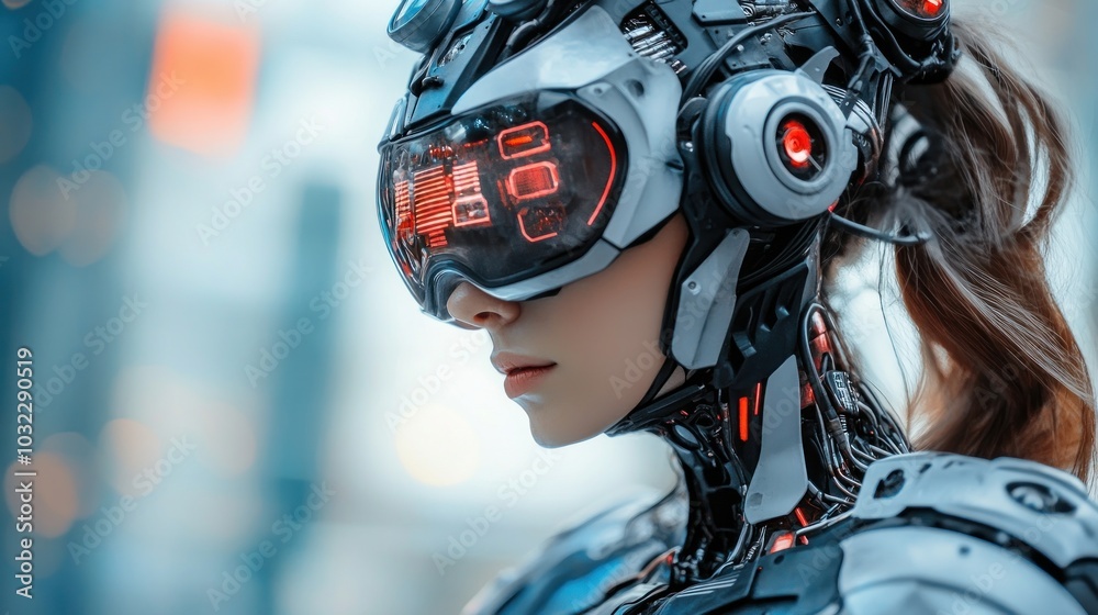 Cyborg Woman in futuristic helmet