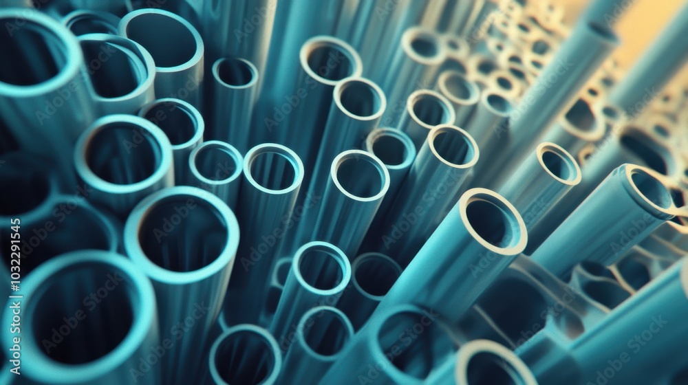 An array of PVC pipes in various sizes, all stacked together with perfect symmetry.