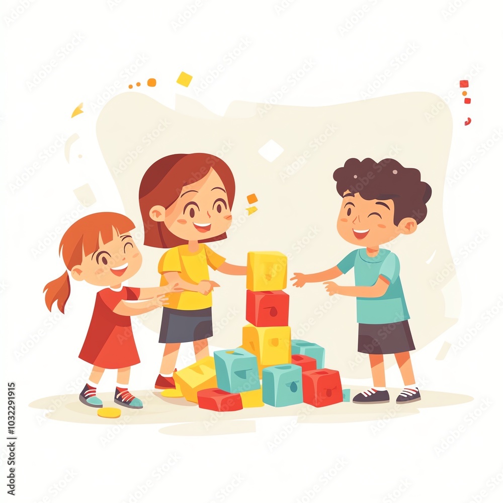 Cartoon boy and girl reading book together, kids with school supplies, vector illustration Cartoon boy and girl reading book together, kids with school supplies, vector illustration