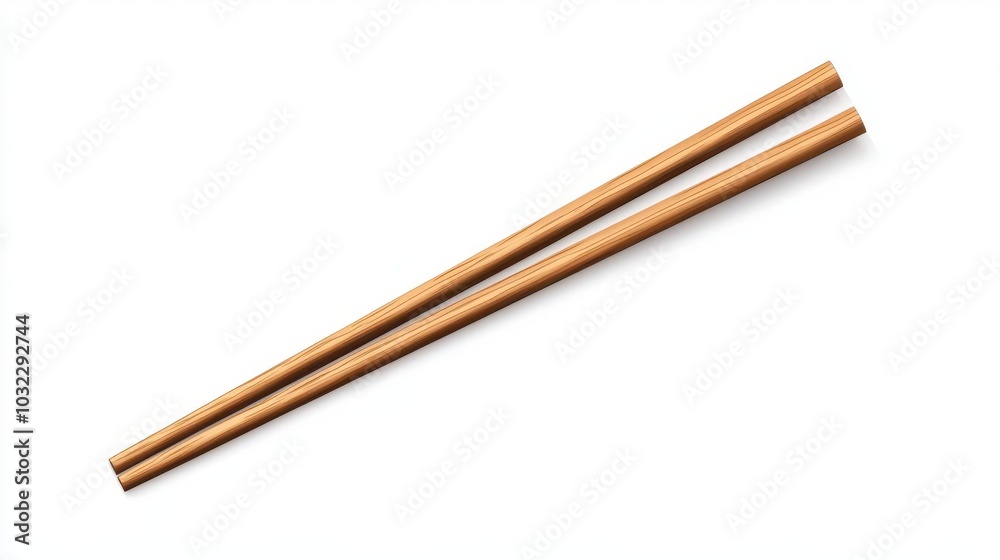 A wooden chopsticks illustration, dining item, realistic style, natural wood texture, isolated on white background A wooden chopsticks illustration, dining item, realistic style, natural wood texture, isolated on white background