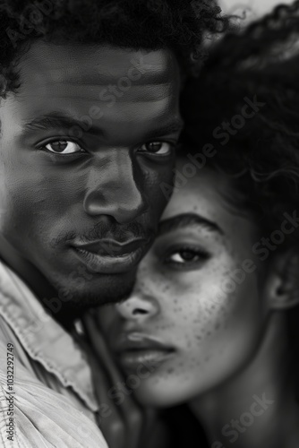 This black and white close-up captures a couple embracing tenderly, highlighting their deep connection and emotional intimacy in a timeless artistic style.