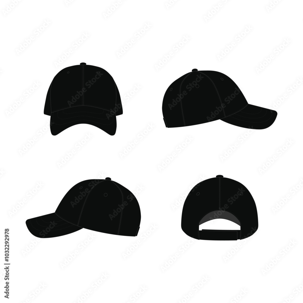 Black Baseball Cap Mockup - 4 Different Angles Views for Apparel Design | Customizable Template Black Baseball Cap Mockup - 4 Different Angles Views for Apparel Design | Customizable Template