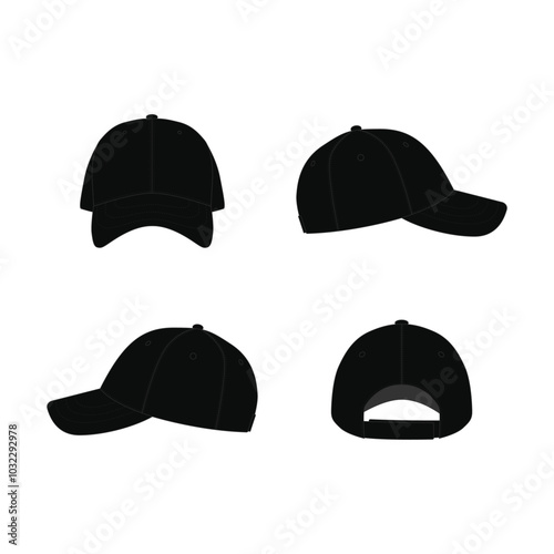 Black Baseball Cap Mockup - 4 Different Angles Views for Apparel Design | Customizable Template