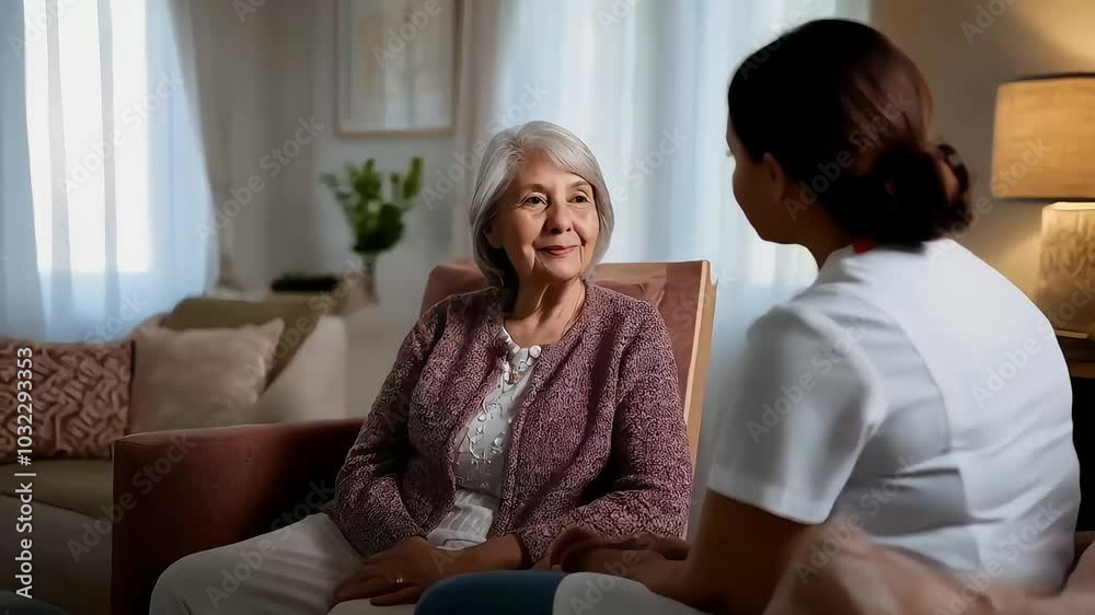 An elderly woman having a conversation with her caregiver in the comfort of her home An elderly woman having a conversation with her caregiver in the comfort of her home