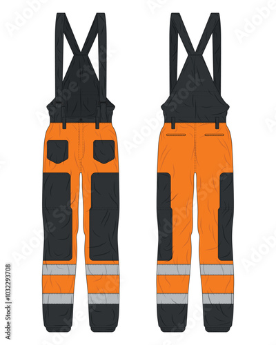 Overall hi vis workwear mockup front and back view