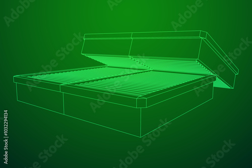 Car engine air filter. Auto spare part. Car care service maintenance. Wireframe low poly mesh vector illustration.