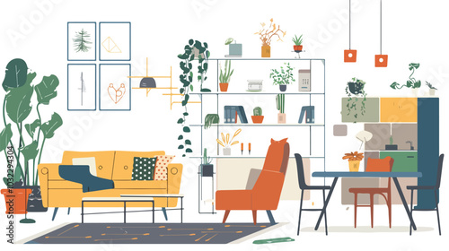 Interior Designer Concept in Mixed Media Flat Style Vector Illustration