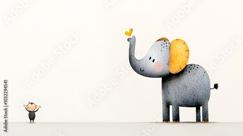 Delicate watercolor painting collection showcasing a cute kangaroo camel elephant and playful monkey in soft muted colors on a simple minimalist background  Ideal for children s decor