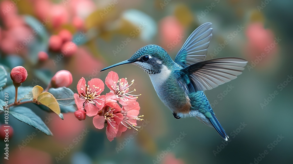Hummingbird Hovering Near a Flower Hummingbird Hovering Near a Flower