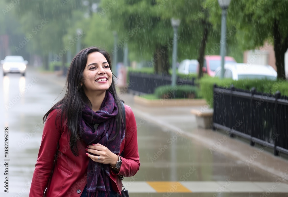 Fototapeta premium A person enjoying a walk in the rain smiling