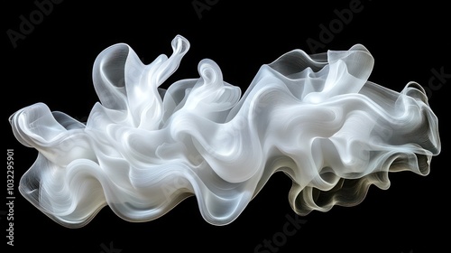 White abstract smoke swirls on black background.