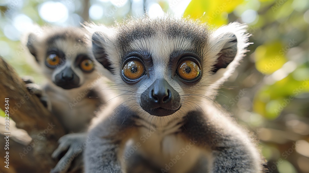 Curious Lemurs Playfully Exploring Treetops Curious Lemurs Playfully Exploring Treetops