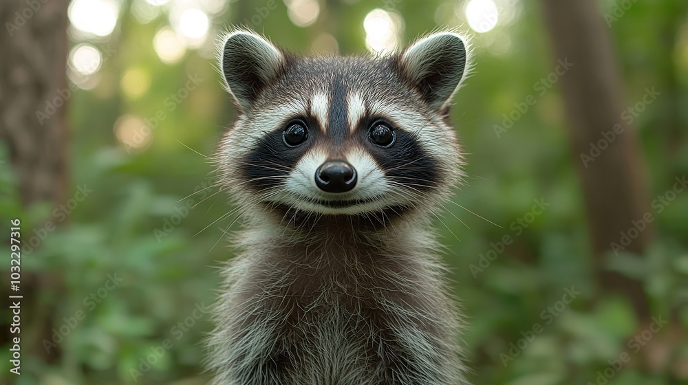 Obraz premium Curious Raccoon Exploring Woodland Area