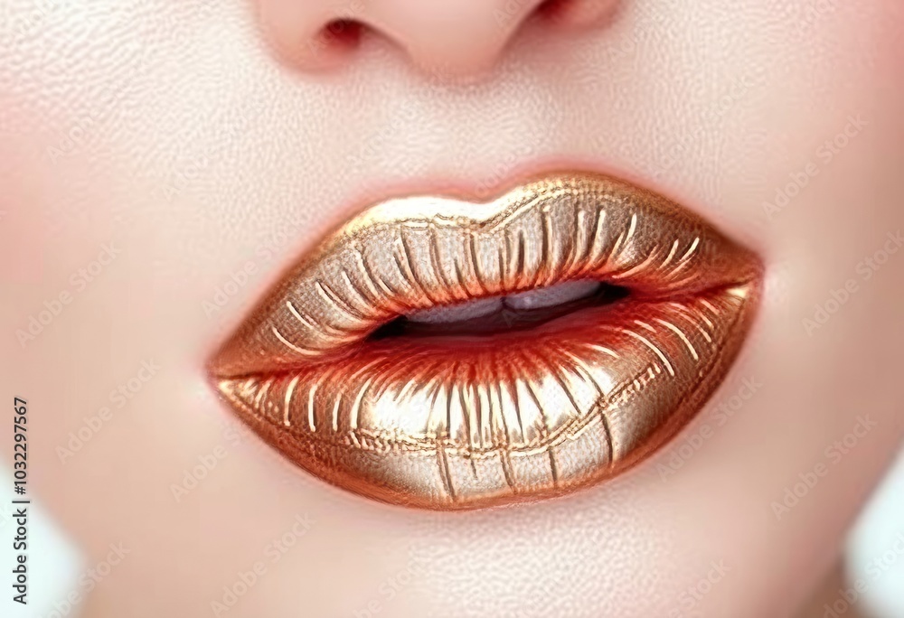 Fototapeta premium Metallic Lips A daring and high shine makeup look featuring meta