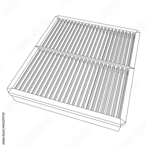 Car engine air filter. Auto spare part. Car care service maintenance. Wireframe low poly mesh vector illustration.
