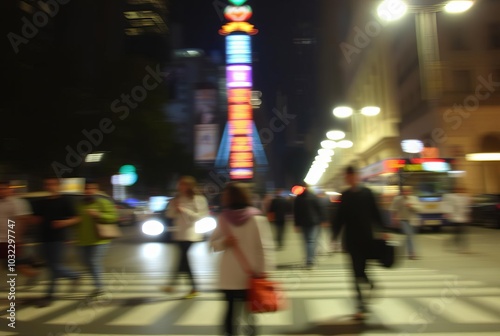 Nighttime city intentional camera movement blurred people city s photo