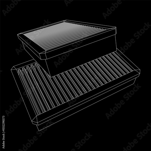 Car engine air filter. Auto spare part. Car care service maintenance. Wireframe low poly mesh vector illustration.