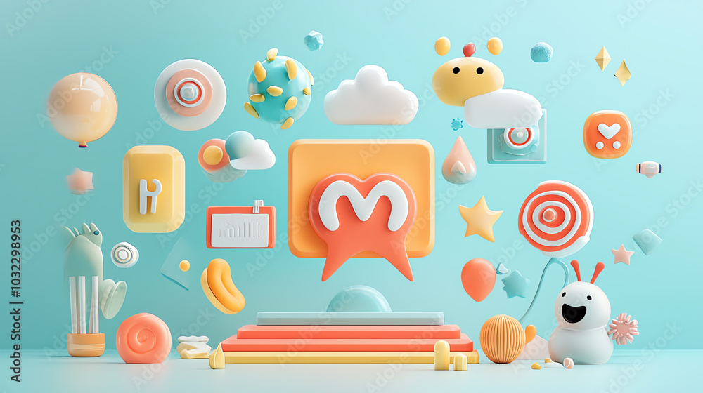 Emoji symbol set, vibrant icons and clear visuals, creative arrangement, 3D illustration Emoji symbol set, vibrant icons and clear visuals, creative arrangement, 3D illustration