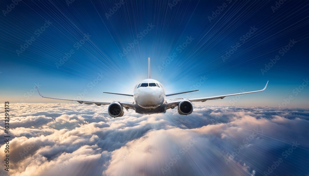 Fototapeta premium flying airplane above clouds