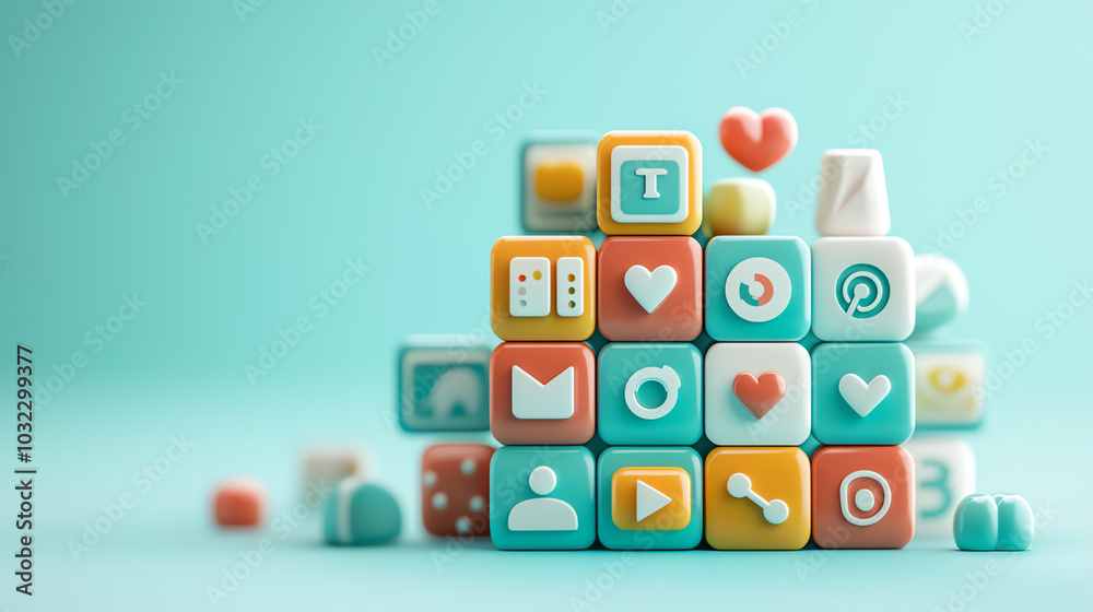 Emoji icon cube, visual symbols on all sides, abstract digital display, 3D illustration Emoji icon cube, visual symbols on all sides, abstract digital display, 3D illustration