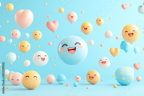 Emoji icon set, abstract visual symbols floating in colorful space, 3D illustration photo