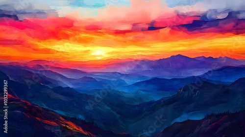 Magnificent Mountainous Sunset Landscape with Vibrant Sky and Serene Scenery