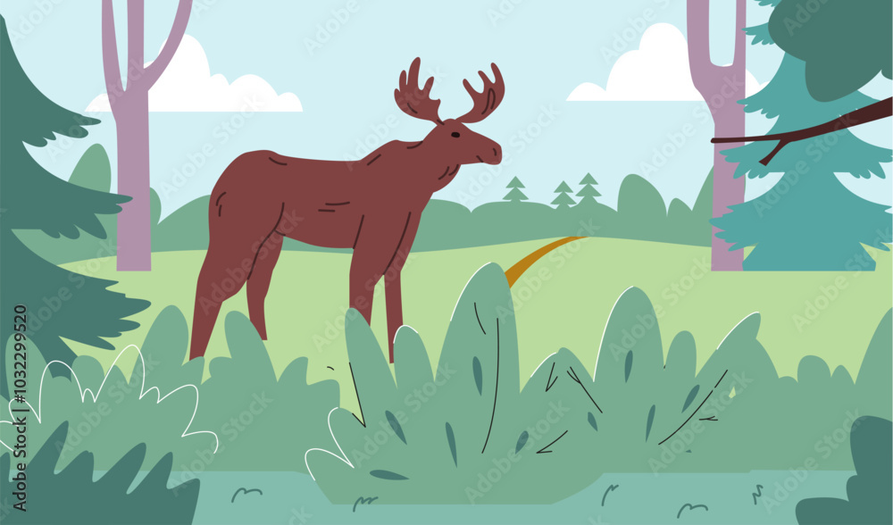 Vector illustration of a deer on a green forest background. Vector illustration of a deer on a green forest background.