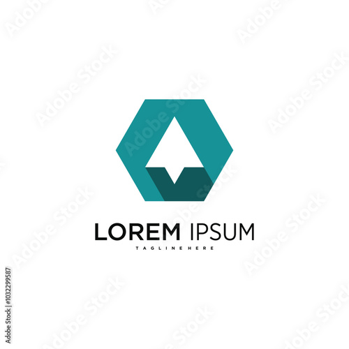 Hexagon logo design with arrow, abstract polygon logo template. Premium Vector photo