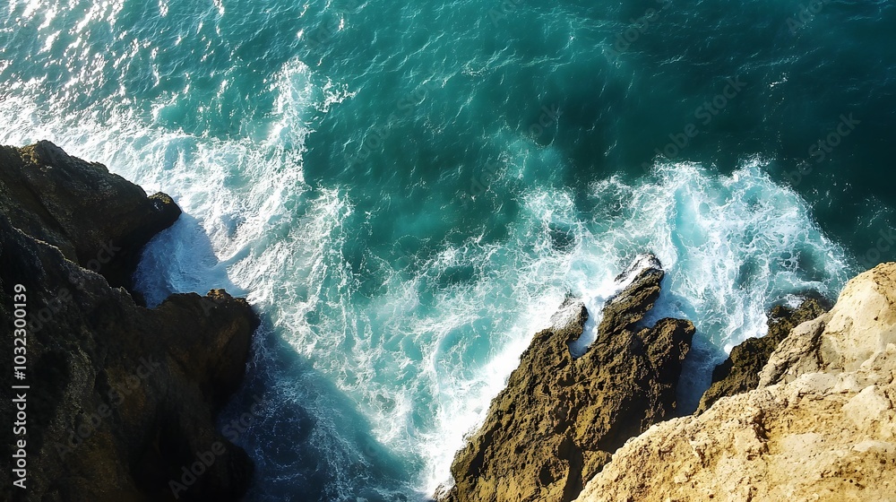 Majestic Seascape with Crashing Waves Against Rugged Cliff Face Majestic Seascape with Crashing Waves Against Rugged Cliff Face