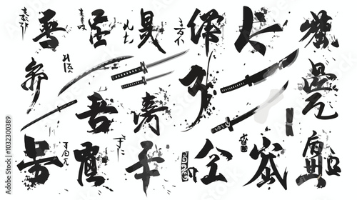 Japanese Characters Hieroglyphs for Ninjutsu or Techn 13598298