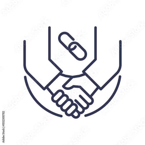 Handshake and link symbolizing trust and connection.