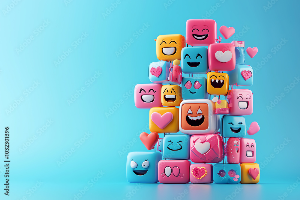 Colorful emoji icons, futuristic visual symbols, glowing 3D design, 3D illustration Colorful emoji icons, futuristic visual symbols, glowing 3D design, 3D illustration