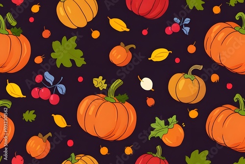 Colorful fall-themed background with a vibrant collection of pumpkins, symbolizing the festive harvest season, ideal for autumn decorations or seasonal graphics
