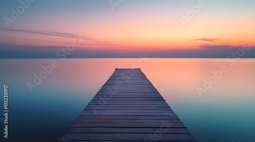 Serene Sunset Reflection at Tranquil Lake Dock