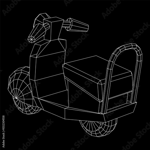 Delivery scooter for lifestyle design courier. Business express delivery concept. Wireframe low poly mesh vector illustration