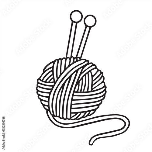 ball of yarn for knitting, vector illustration in doodle style. coloring book