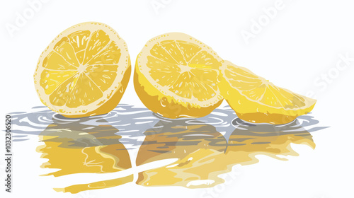 Juicy Lemon in Water Flat Vector Isolated on White Background