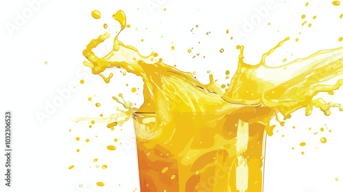 Vibrant Yellow Juice Splash on White Background With Hand - Refreshing Citrus Beverage Concept