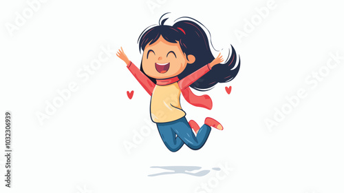 Energetic Jumping Child Girl Vector Illustration