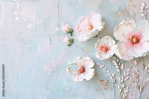 Elegant textured floral artwork with soft pastel colors