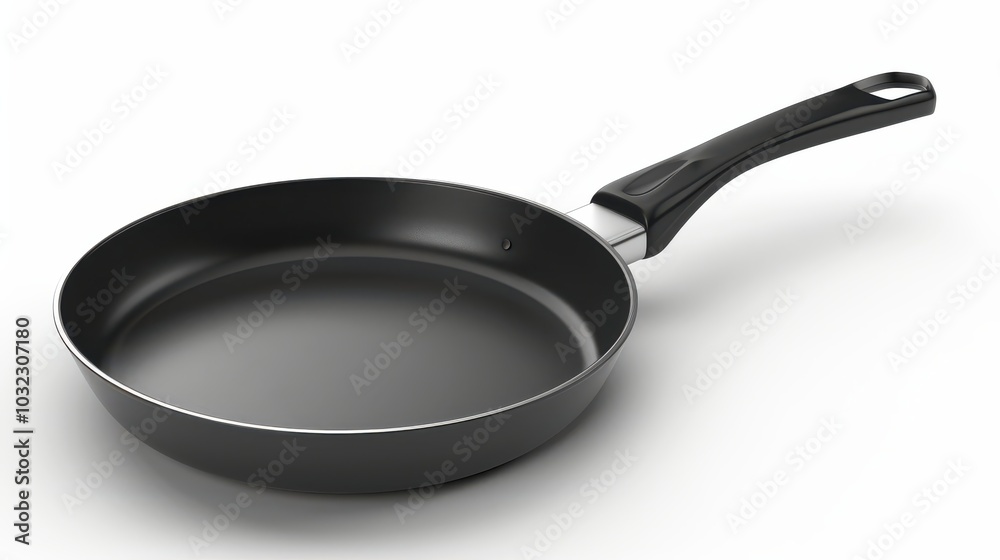 Frying Pan with Black Handle Isolated on White Background for Culinary Uses Frying Pan with Black Handle Isolated on White Background for Culinary Uses