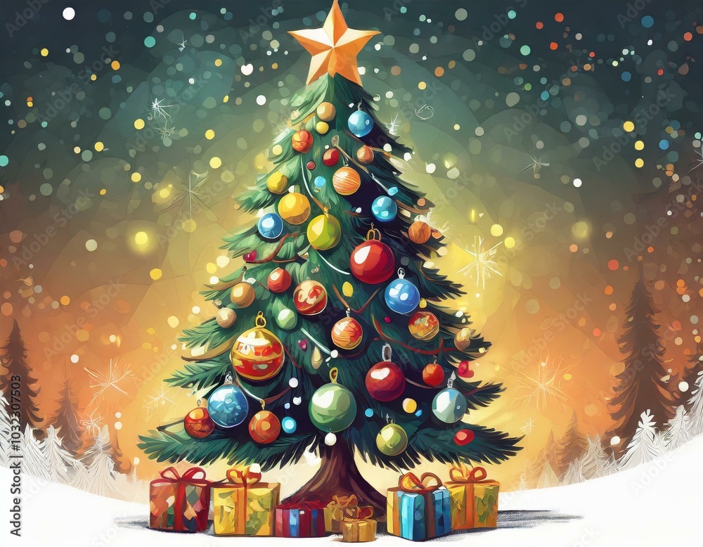 Decorated Christmas tree illustration