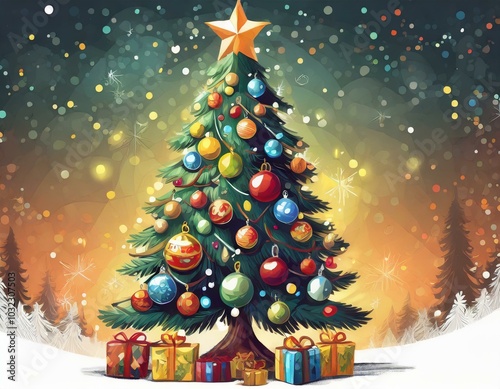 Obraz na płótnie Decorated Christmas tree illustration w salonie