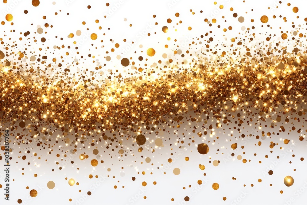 For Christmas, new year, birthday parties, and greeting cards, golden confetti isolated on white with gold tinsel would be an excellent decoration. For Christmas, new year, birthday parties, and greeting cards, golden confetti isolated on white with gold tinsel would be an excellent decoration.