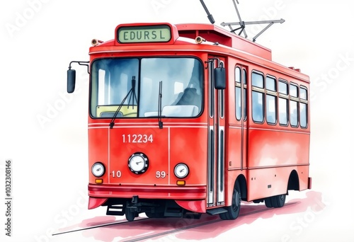 Trolleybus as Watercolor Wash Trolleybus depicted as a loose wat