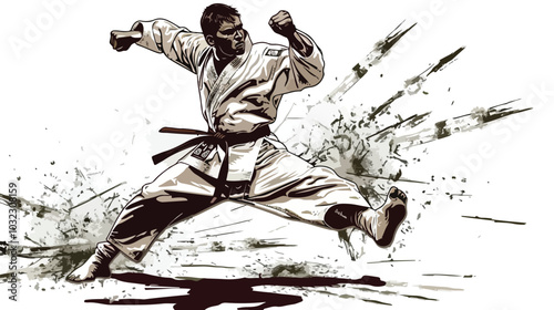 Karate Man Attack Dollar Handdrawn Vector Isolated