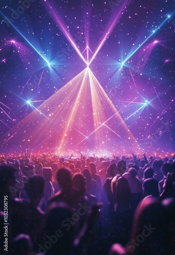 Exciting live music event with colorful laser lights illuminating a lively cr...
