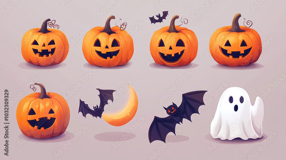 Collection of spooky objects and characters. Halloween design elements in 3d style. Decorations for children's design for the celebration of Halloween. Vector illustration. Collection of spooky objects and characters. Halloween design elements in 3d style. Decorations for children's design for the celebration of Halloween. Vector illustration.