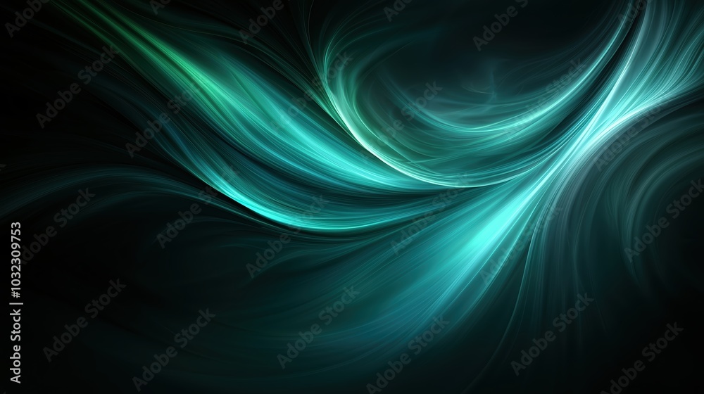Fototapeta premium Blue and green abstract image with a lot of swirls and lines. The image is very dynamic and has a lot of movement